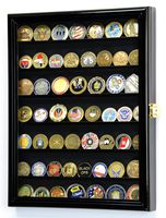 Military Challenge Coin Display Case Cabinet Holder Wall Rack 98% UV Lockable -Black