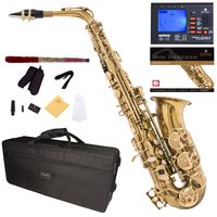 Mendini by Cecilio Eb Alto Sax w/Tuner, Case, Mouthpiece, 10 Reeds, Pocketbook and 1 Year Warranty (Lacquered Gold)