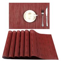 U'Artlines Placemat, Crossweave Woven Vinyl Non-Slip Insulation Placemat Washable Table Mats Set (6pcs placemats, B Wine Red)