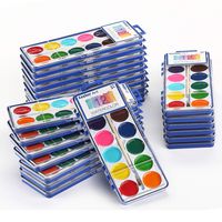 Keebor Basic 12-Colors Washable Watercolor Paint Bulk Set of 24 with Wood Brushes for Kids