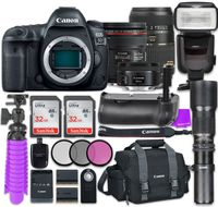 Canon EOS 5D Mark IV Digital SLR Camera with Canon EF 24-70mm f/4L is USM Lens + Tamron Zoom 70-300mm f/4-5.6 Di LD Macro Autofocus + Canon EF 50mm f/1.8 STM Lens, Accessory Bundle
