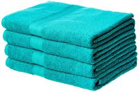 AmazonBasics Fade-Resistant Cotton Bath Towel - Pack of 4, Teal
