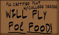 Will Fly For Food! Aviation Decal/Sticker. Aviation Humor and Pilot Gifts