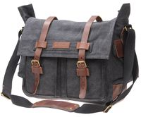 IBLUE Mens X-Large Canvas Messenger Bag Retro Leather Trim Shoulder Bags Laptop Satchel Military Crossbody Bag
