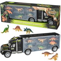 Prextex 16" Tractor Trailer Dinosaur Carrier STEM Dinosaur Toys with 6 Mini Plastic Dinosaurs