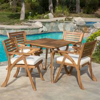 Christopher Knight Home 296620 Deal Furniture Deandra | 5-Piece Outdoor Dining Set with Cu, Natural Wood Stain