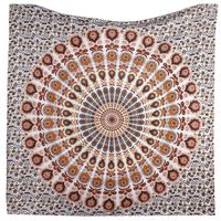 Bless International Indian Hippie Bohemian Psychedelic Peacock Mandala Wall Hanging Bedding Tapestry (Orange Brown, Twin(54x72Inches)(140x185cms))