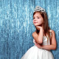 Treasures Gifted Baby Light Blue Foil Fringe 3 x 8 Feet Pack of 1 Metallic Tinsel Curtains Photo Booth Props Backdrop for Baby Shower Birthday Engagement Gender Reveal Party Supplies