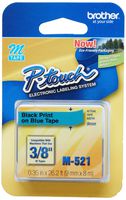 Brother 3/8 Inch x 26.2 Feet Black on Metallic Blue for P-Touch (M521) - Retail Packaging
