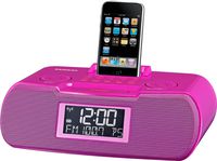 Sangean RCR-10 FM-RDS (RBDS) / AM / Aux-in Digital Tuning Atomic Clock Radio Compatible with 30 Pin iPod or iPhone (Pink) WITH FREE BLUETOOTH MUSIC RECEIVER