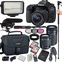 Canon EOS 80D 24.2 MP Digital SLR Camera with 18-55mm and 55-250mm Lenses , Filters, Lens Hood, Monopod, 128GB Memory, Led Video Light, Microphone, Canon Case, Extra Battery & Charger