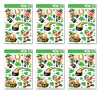 Beistle S33905AZ6, 6 Sheets Leprechaun and Shamrock Window Clings, 12" x 17" sheet