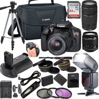 Canon EOS Rebel T6 DSLR Camera w/ 18-55mm & 75-300mm Lenses + LCD Display TTL SpeedLight Flash + Power Grip + 64GB Memory + Canon Case + Tripod + Remote + More - Professional Bundle