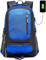 School Backpack Bookbag with USB Charging Port for College Travel Hiking Fit Laptop Up to 15.6 Inch (Blue)