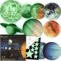 Glow in The Dark Stars and Planets, Bright Solar System Wall Stickers -9 Glowing Ceiling Decals for Kids Bedroom Any Room,Shining Space Decoration, Birthday Christmas Gift for Boys and Girls