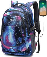 Backpack Bookbag for School Student College Business Travel with USB Charging Port Fit Laptop Up to 15.6 Inch Night Light Reflective Anti Theft (Galaxy)