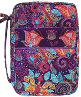 DIWI Medium Sizes 8.75 X 6.25 X 2.5 Inches Bible Cover Quilted Good Book Cover Quilted Cotton Fabric Bible Cover Zip Closer Slip Pocket (M, 1701G Purple Garden)