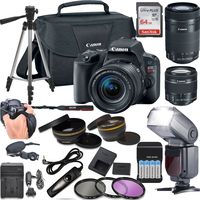 Canon EOS Rebel SL2 DSLR Camera w/ 18-55mm & EF-S 55-250mm Lenses + LCD Display TTL SpeedLight Flash + Stabilizing Wrist Grip + 64GB Memory + Canon Case + Tripod + Remote + More - Professional Bundle