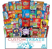 Snack Care Package - Assortment of Chips, Popcorn, Crackers, Cookies, Bars, Candy & Nuts (60 Pack)
