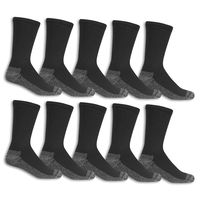 Fruit of the Loom Men's 10 Pack Everyday Work Crew Socks, Black , Shoe Size: 6-12 (Sock Size: 10-13)