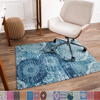 Anji Mountain Chair Mat Rug'd Collection, 1/4" Thick - For Low Pile Carpets & Hard Surfaces, Maldives , Distressed Blue Floral