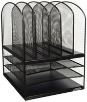 Safco Products Onyx Mesh 5 Sorter/3 Tray Desktop Organizer 3266BL, Black Powder Coat Finish, Durable Steel Mesh Construction