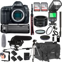 Canon EOS 5D Mark IV with 50mm f/1.8 STM Prime Lens + 128GB Memory + Canon Deluxe Camera Bag + Pro Battery Bundle + Power Grip + Microphone + TTL Speed Light + Pro Filters,(23pc Bundle)