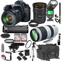 Canon EOS 6D Mark II with 24-70mm f/2.8 L II USM + 100-400mm f/4.5-5.6 L is II USM + 128GB Memory + Pro Battery Bundle + Power Grip + Microphone + TTL Speed Light + Pro Filters,(24pc Bundle)