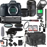 Canon EOS 6D Mark II with 50mm f/1.8 STM Prime Lens + Tamron 70-300mm f/4-5.6 Di LD Macro Lens + 128GB Memory + Pro Battery Bundle + Power Grip + TTL Speed Light + Pro Filters,(24pc Bundle)