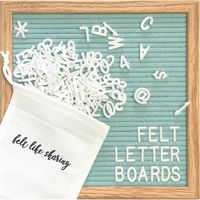 Light Seafoam Green Felt Letter Board 10x10 Inches. Changeable Letter Boards Include 300 White Plastic Letters and Oak Frame.