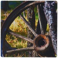 3dRose LLC 8 x 8 x 0.25 Inches Mouse Pad, an Old Rustic Wheel from A Wagon Resting on A Fence in Grass (mp_64797_1)