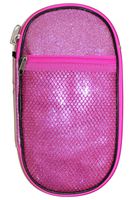 Inkology Oval Glitter Multi Compartment Pencil Pouch with Carabineer Clip, 9 x 5 Inches, 6 Pack, Pink, 04176