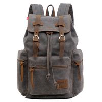 Vintage Canvas Leather Backpack HuaChen-AUGUR Hiking Daypacks Computers Laptop School Bag Shoulder Backpacks Unisex Casual Rucksack Satchel Bookbag Mountaineering Bag for Men Women (M32_Gray)