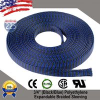 25 FT 3/4" 19mm Black Blue Expandable Wire Cable Braided Sleeving Sheathing Loom Tubing US
