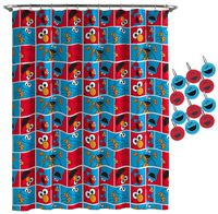 Jay Franco Sesame Street Elmo Cookie Squares Shower Curtain & 12-Piece Hook Set & Easy Use - Kids Bath Features Elmo & Cokie Monster (Official Sesame Street Product)