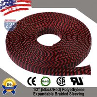 100 FT 1/2" 13mm Black Red Expandable Wire Cable Braided Sleeving Sheathing Loom Tubing US