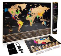 Unique Scratch Off Map of The World - Large Deluxe Personalized Travel Map Poster with B0NUS Scratch Off USA Map - Outlined US States, Landmarks, Roads, Rivers - All Accessories Included - Great GlFT
