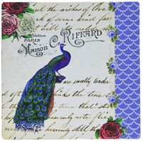 3dRose LLC 8 x 8 x 0.25 Inches Vintage Peacock on Cream Red Roses Flowers Royal Blue Fancy Stylish Elegant Hand Text Pattern Mouse Pad (mp_76592_1)