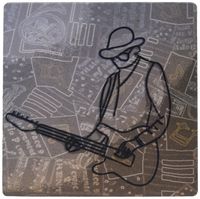 3dRose LLC 8 x 8 x 0.25 Inches Mouse Pad, Man with a Guitar Made of Metal on a Musical Backdrop (mp_64872_1)