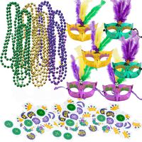 JOYIN Mardi Gras Party Supplies with 18 Beads Beaded Necklace, LED 6 Masks, 72 Temporary Tattoos, Mardi Gras Party Favors Set