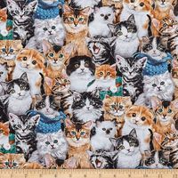 Elizabeth's Studio Breeds Packed Cats Multi Fabric by The Yard, Multicolor