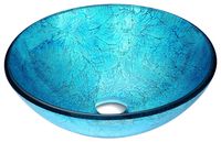 ANZZI Accent Modern Tempered Glass Vessel Bowl Sink in Blue Ice | Aqua Top Mount Bathroom sinks above Counter | Round Vanity countertop Sink Bowl with Pop Up Drain | LS-AZ047