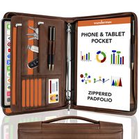 Wundermax Portfolio Padfolio 3 Three Ring Binder Document Organizer Vegan Leather Folder with Handle Legal Size Writing Pad Zipper 10.1 Inch Ipad Case Designer Business Planner for Men Women Brown