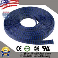 50 FT 1/2" 13mm Black Blue Expandable Wire Cable Braided Sleeving Sheathing Loom Tubing US